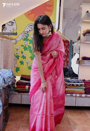 Chilly Marigold Signature Seven Handloom Pink Bangalore Vegan Silk Saree - Seven Sarees - Saree - Seven Sarees