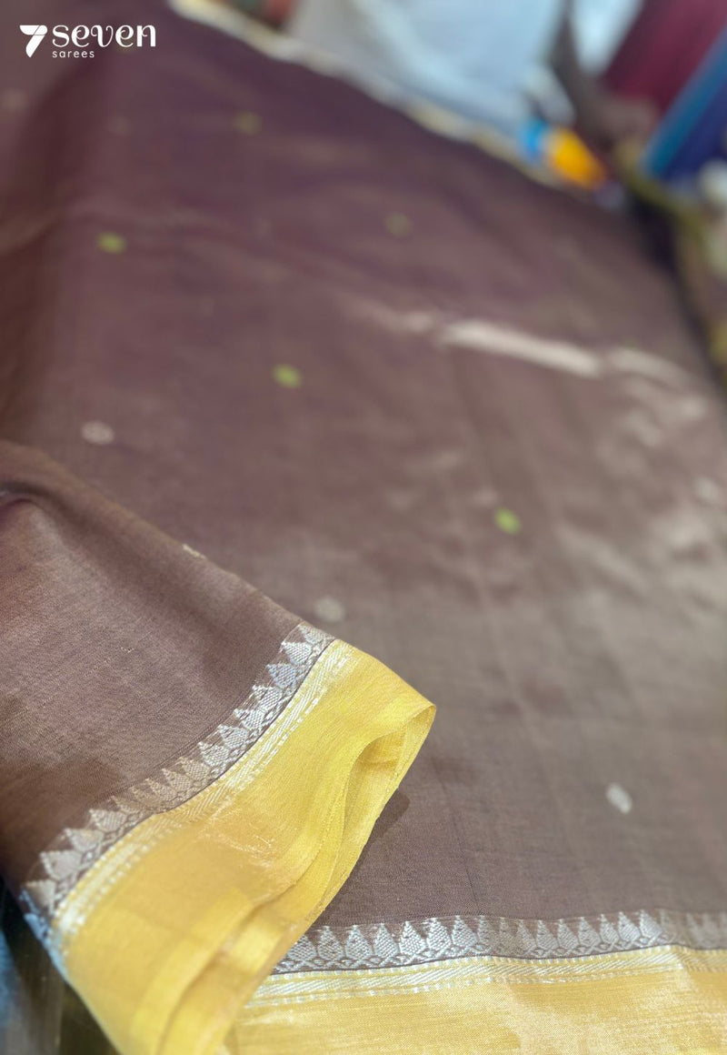Chilly Summers Seven Signature Seven Handloom Brown Bangalore Vegan Silk Saree - Seven Sarees - Saree - Seven Sarees
