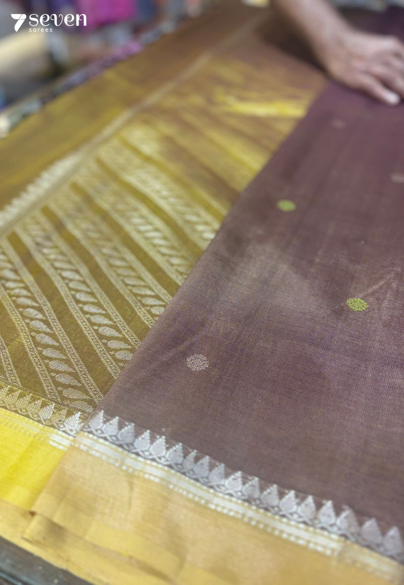 Chilly Summers Seven Signature Seven Handloom Brown Bangalore Vegan Silk Saree - Seven Sarees - Saree - Seven Sarees