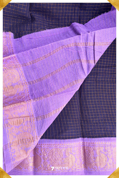 Chithirai Madurai Violet Handmade Pure Cotton Sungudi Checks Saree - Seven Sarees - Saree - Seven Sarees