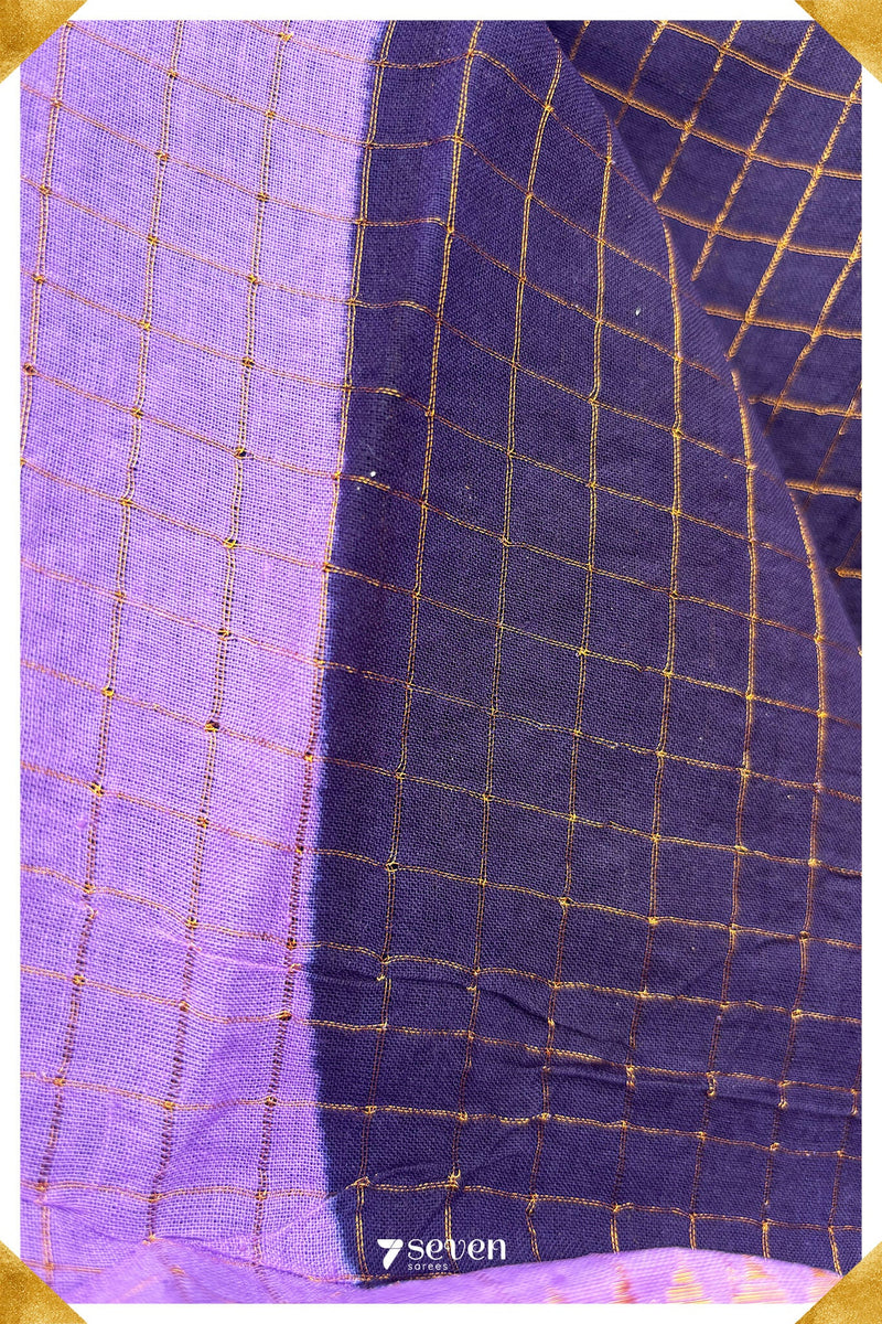 Chithirai Madurai Violet Handmade Pure Cotton Sungudi Checks Saree - Seven Sarees - Saree - Seven Sarees
