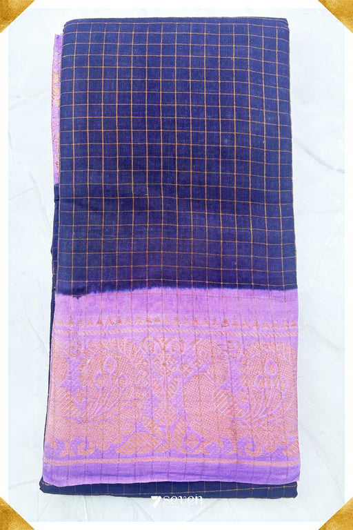 Chithirai Madurai Violet Handmade Pure Cotton Sungudi Checks Saree - Seven Sarees - Saree - Seven Sarees