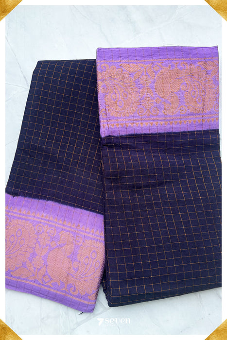 Chithirai Madurai Violet Handmade Pure Cotton Sungudi Checks Saree - Seven Sarees - Saree - Seven Sarees