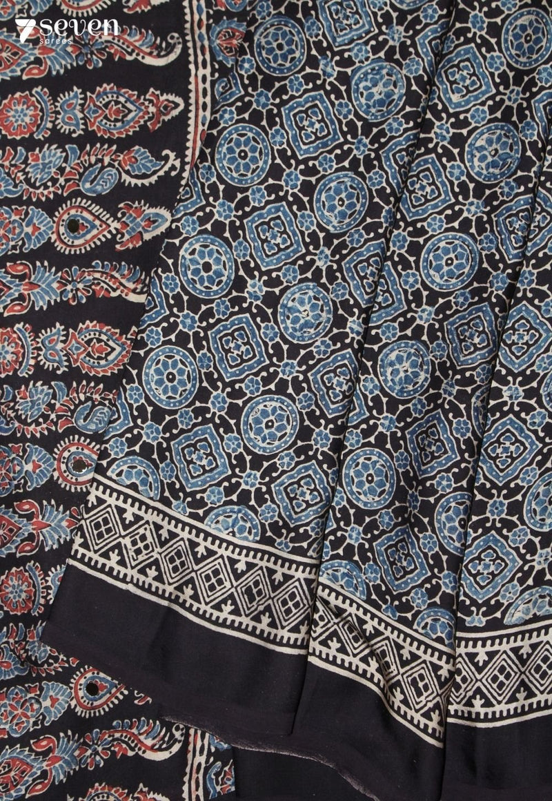 Chitralekha Kutch Black Pure Handmade Ajrakh Modal with Handpasted Mirrors - view 5