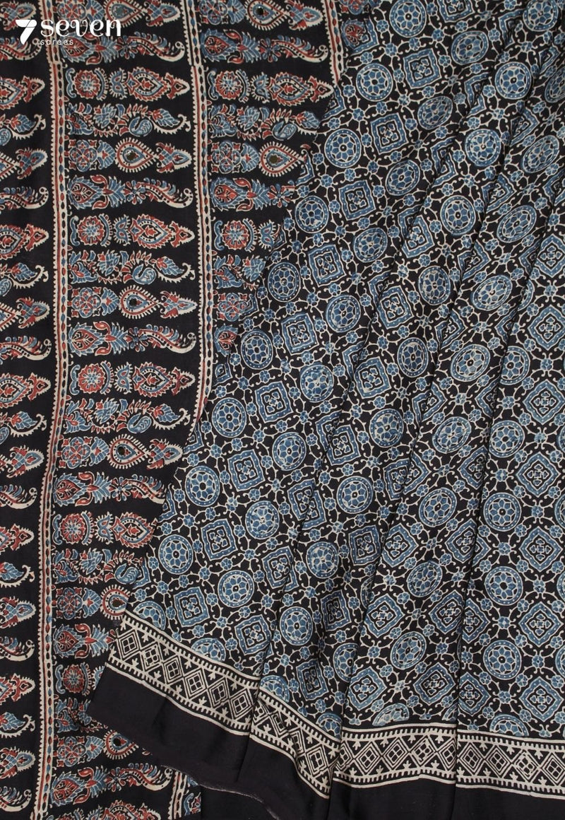 Chitralekha Kutch Black Pure Handmade Ajrakh Modal with Handpasted Mirrors - view 1