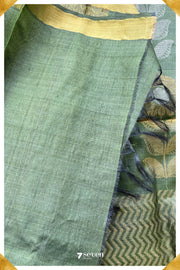 Chloris Chattisgarh Green Pure Kosa Silk Saree|Silk Mark Certified - Seven Sarees - Saree - Seven Sarees