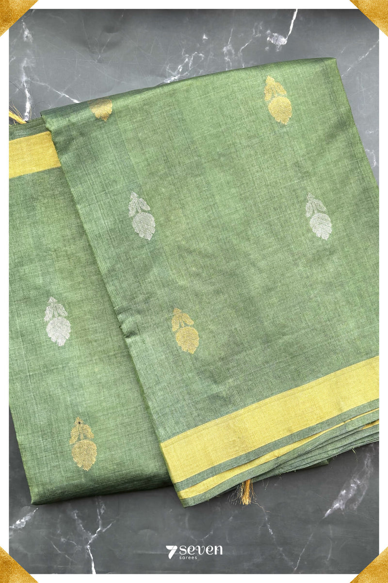 Chloris Chattisgarh Green Pure Kosa Silk Saree|Silk Mark Certified - Seven Sarees - Saree - Seven Sarees