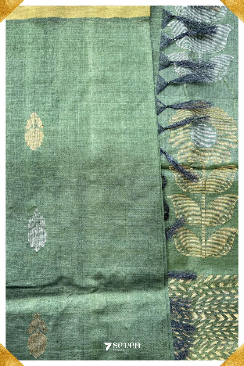 Chloris Chattisgarh Green Pure Kosa Silk Saree|Silk Mark Certified - Seven Sarees - Saree - Seven Sarees