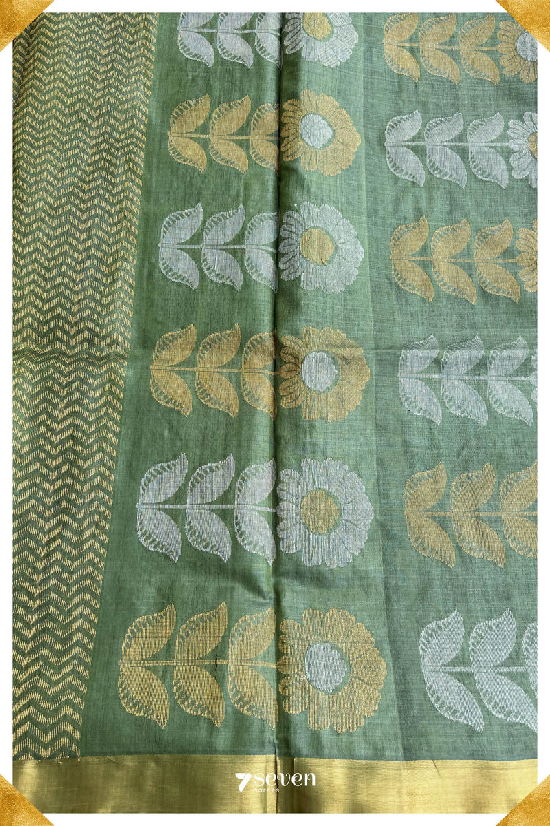 Chloris Chattisgarh Green Pure Kosa Silk Saree|Silk Mark Certified - Seven Sarees - Saree - Seven Sarees