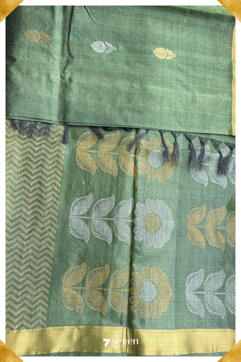Chloris Chattisgarh Green Pure Kosa Silk Saree|Silk Mark Certified - Seven Sarees - Saree - Seven Sarees