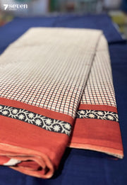 Cinnamon Quilt Jaipur Off - White Handblock 100% Cotton Saree - Seven Sarees - Saree - Seven Sarees