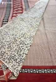 Cinnamon Quilt Jaipur Off - White Handblock 100% Cotton Saree - Seven Sarees - Saree - Seven Sarees