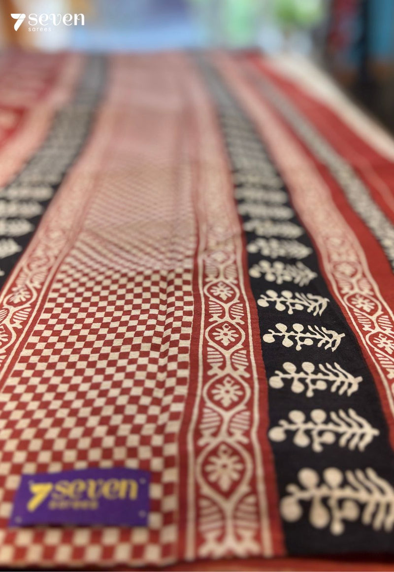 Cinnamon Quilt Jaipur Off - White Handblock 100% Cotton Saree - Seven Sarees - Saree - Seven Sarees