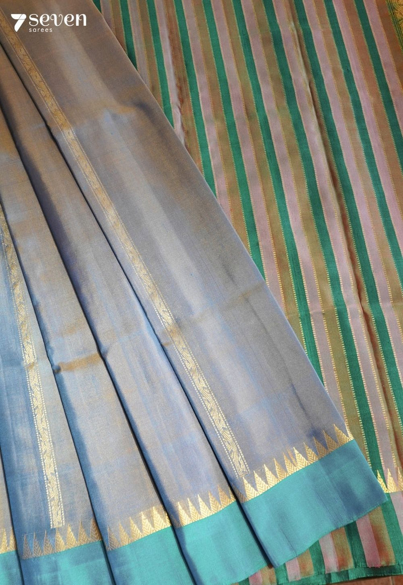Cloud Flower Signature Seven Handloom Blue Bangalore Pure Silk Saree|Silk Mark Certified - Seven Sarees - Saree - Seven Sarees