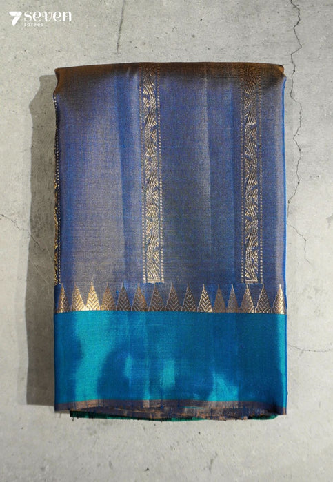 Cloud Flower Signature Seven Handloom Blue Bangalore Pure Silk Saree|Silk Mark Certified - Seven Sarees - Saree - Seven Sarees