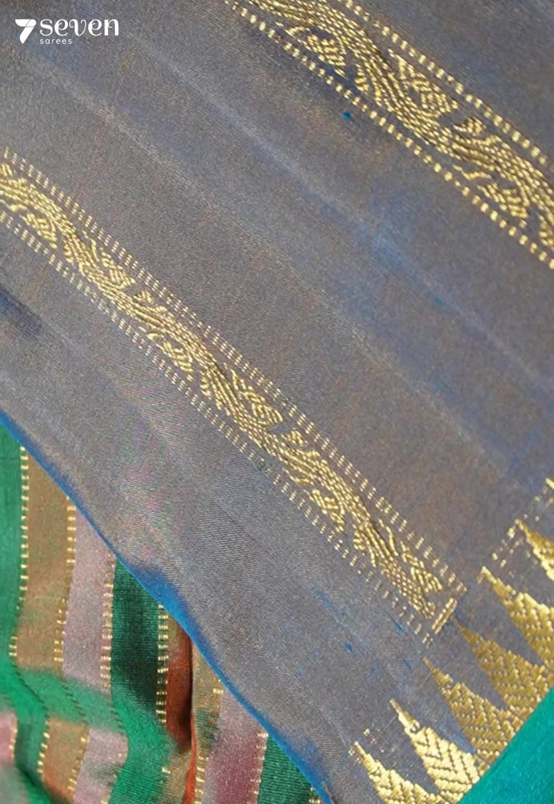 Cloud Flower Signature Seven Handloom Blue Bangalore Pure Silk Saree|Silk Mark Certified - Seven Sarees - Saree - Seven Sarees