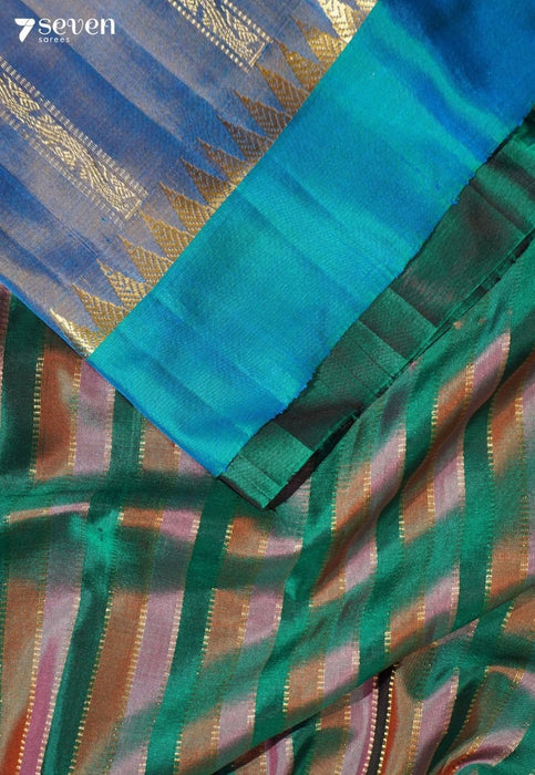 Cloud Flower Signature Seven Handloom Blue Bangalore Pure Silk Saree|Silk Mark Certified - Seven Sarees - Saree - Seven Sarees