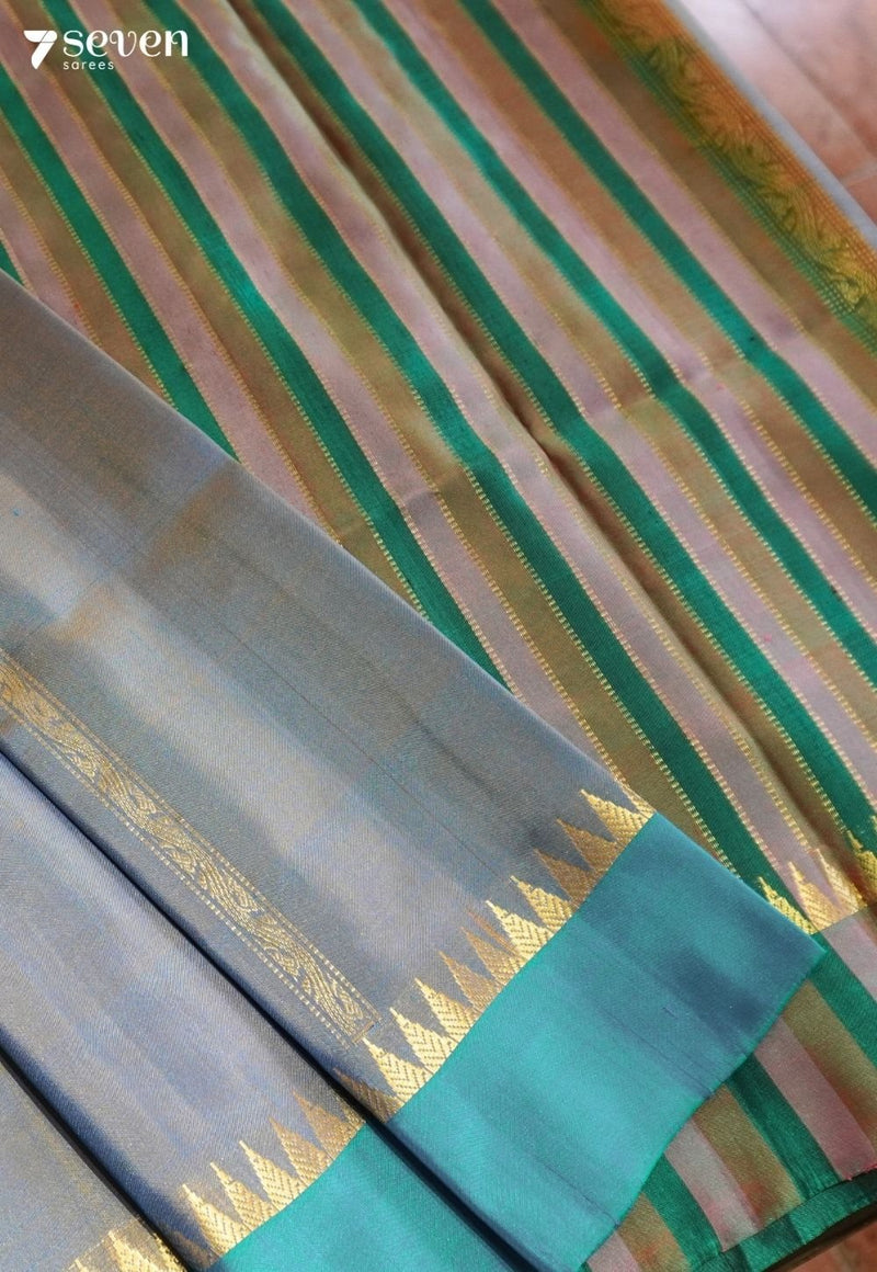 Cloud Flower Signature Seven Handloom Blue Bangalore Pure Silk Saree|Silk Mark Certified - Seven Sarees - Saree - Seven Sarees