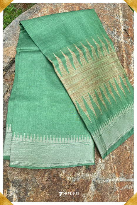 Clover Chattisgarh Green Pure Kosa Silk Saree|Silk Mark Certified - Seven Sarees - Saree - Seven Sarees