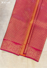 Coral Flower Signature Seven Handloom Red/Orange Bangalore Pure Silk Saree|Silk Mark Certified - Seven Sarees - Saree - Seven Sarees