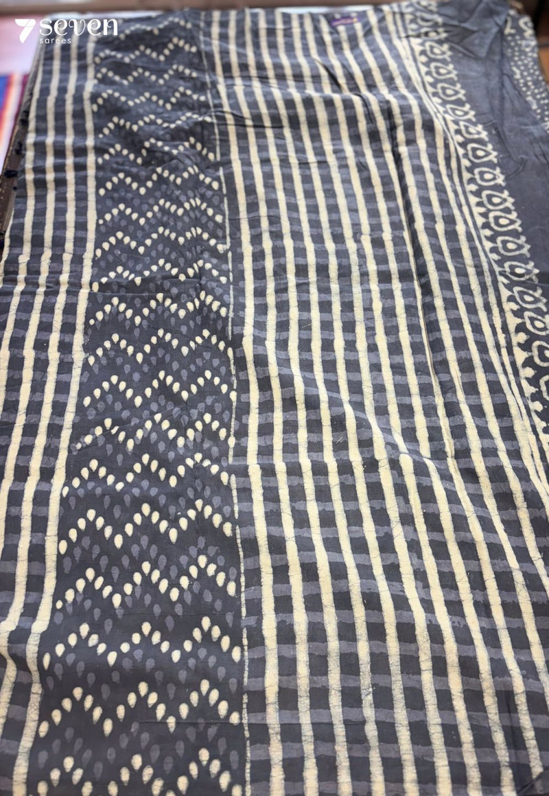 Creekside Sundays Jaipur Blue Handblock 100% Cotton Saree - Seven Sarees - Saree - Seven Sarees