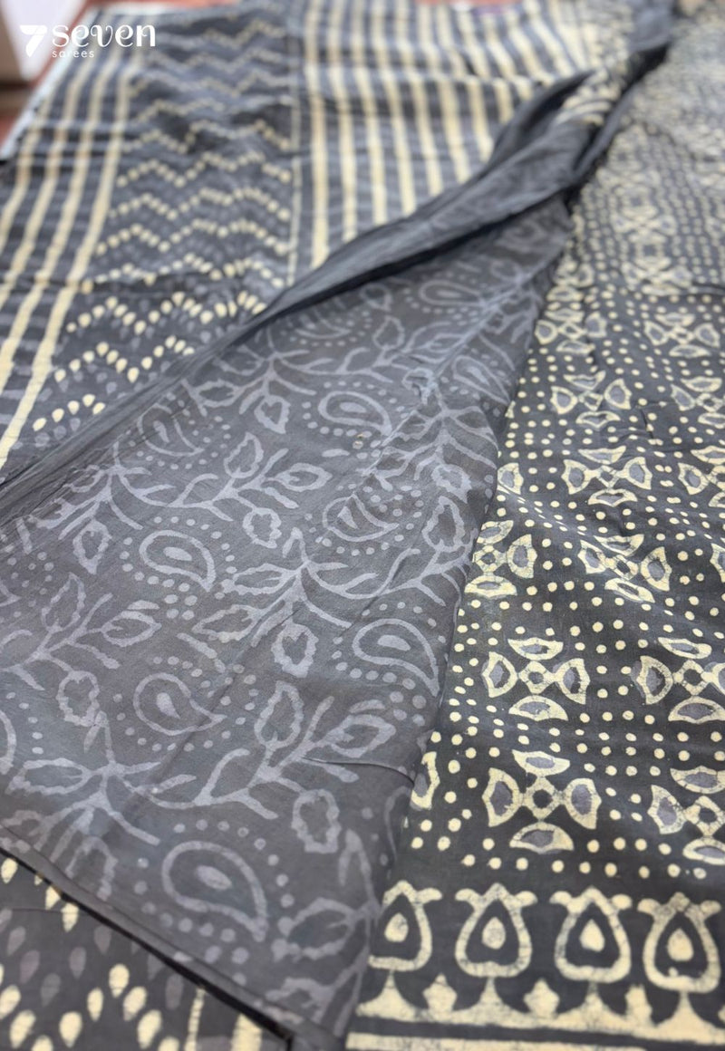 Creekside Sundays Jaipur Blue Handblock 100% Cotton Saree - Seven Sarees - Saree - Seven Sarees