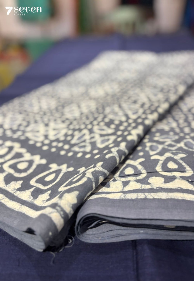 Creekside Sundays Jaipur Blue Handblock 100% Cotton Saree - Seven Sarees - Saree - Seven Sarees