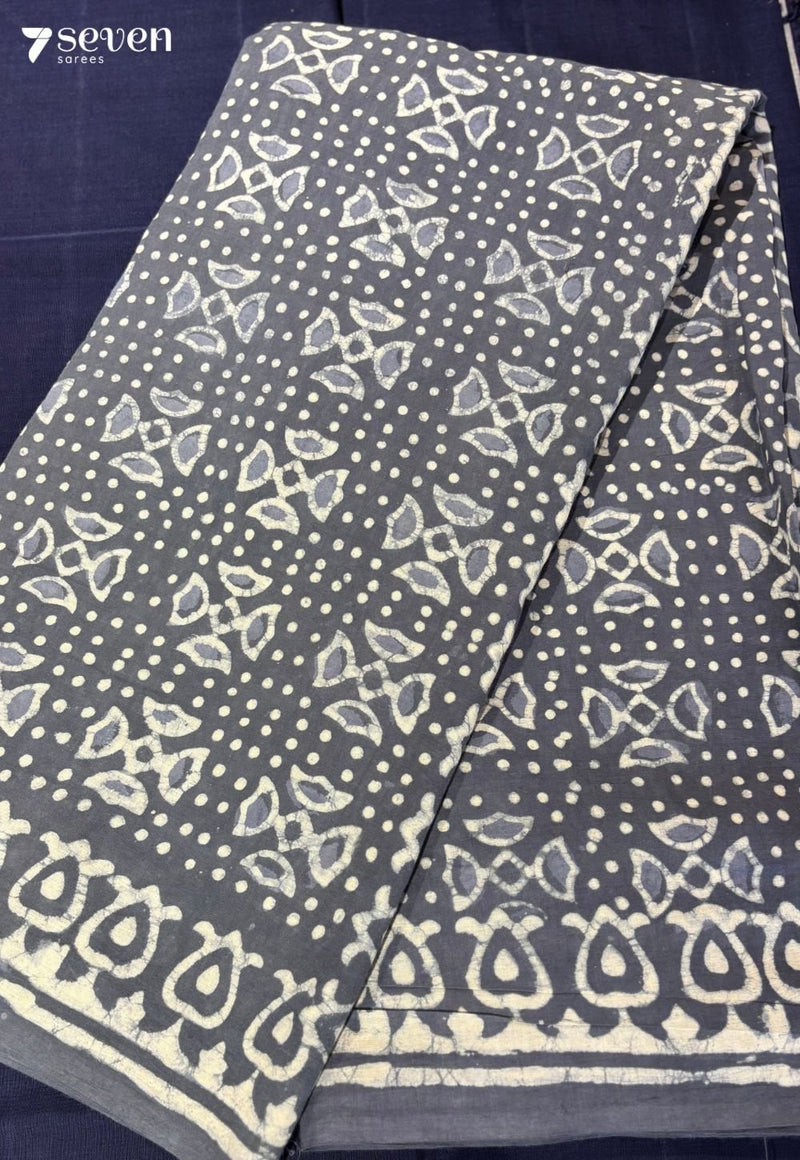 Creekside Sundays Jaipur Blue Handblock 100% Cotton Saree - Seven Sarees - Saree - Seven Sarees