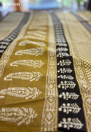 Cricket Hour Jaipur Mustard Handblock 100% Cotton Saree - Seven Sarees - Saree - Seven Sarees