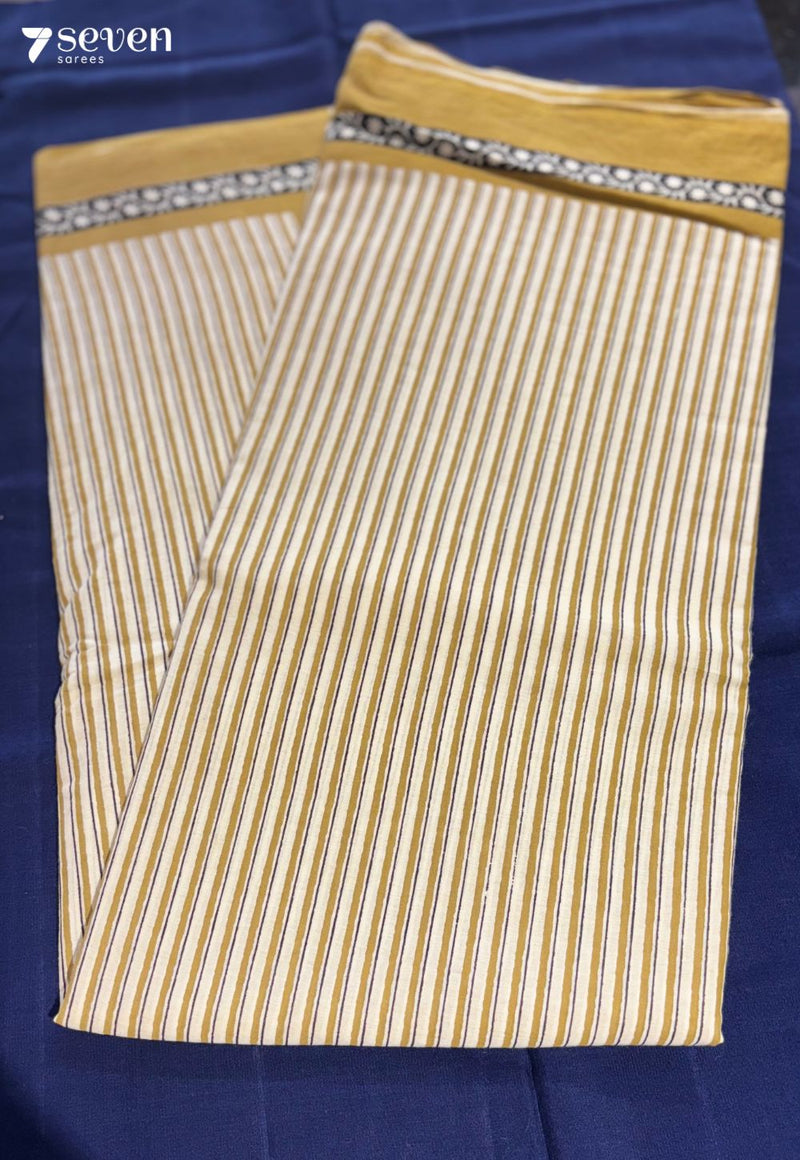 Cricket Hour Jaipur Mustard Handblock 100% Cotton Saree - Seven Sarees - Saree - Seven Sarees