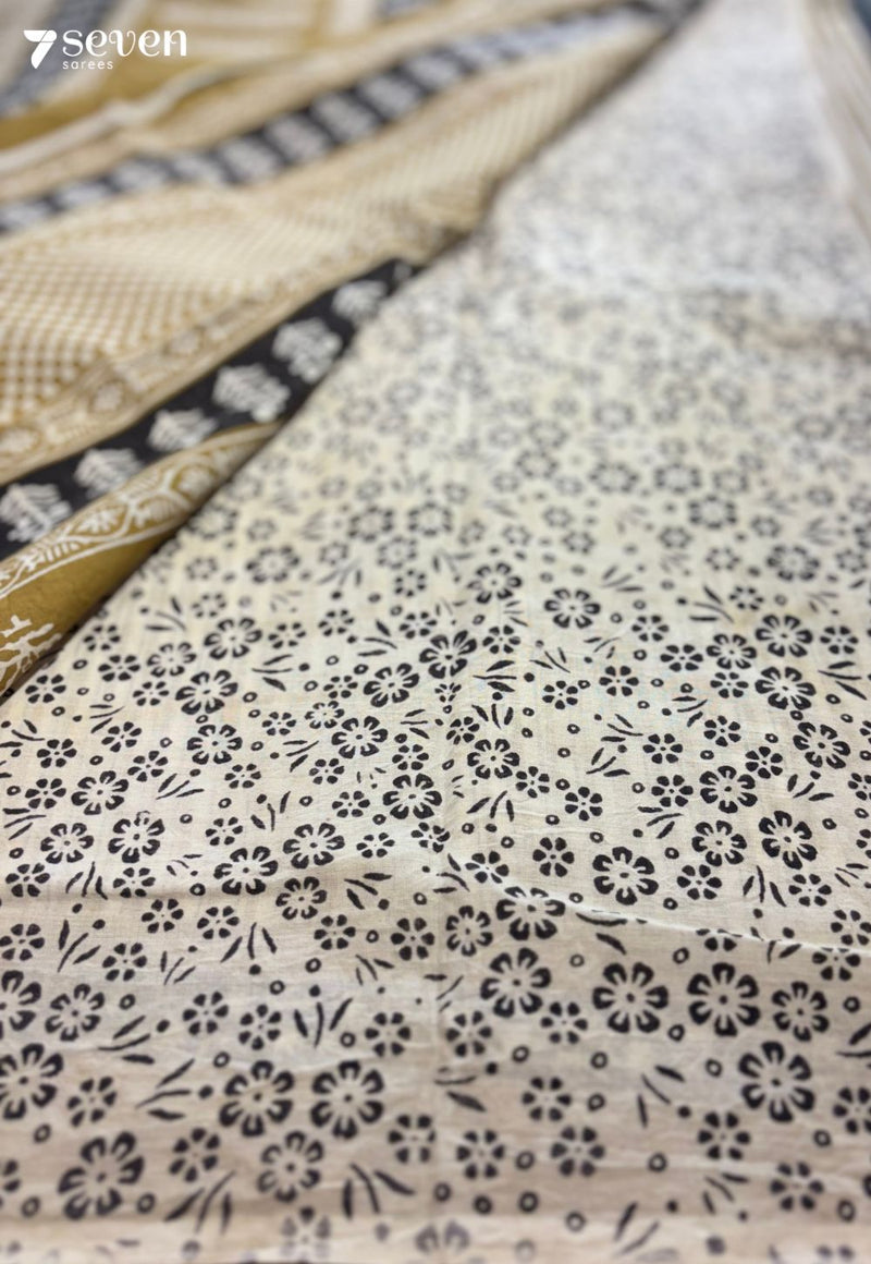 Cricket Hour Jaipur Mustard Handblock 100% Cotton Saree - Seven Sarees - Saree - Seven Sarees