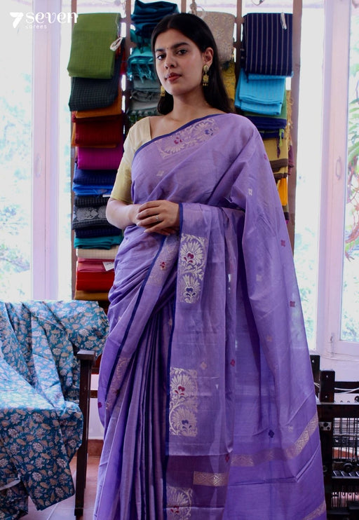 Crisp Peony Signature Seven Handloom Lavender Bangalore Vegan Silk Saree - Seven Sarees - Saree - Seven Sarees