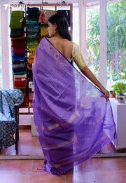 Crisp Peony Signature Seven Handloom Lavender Bangalore Vegan Silk Saree - Seven Sarees - Saree - Seven Sarees