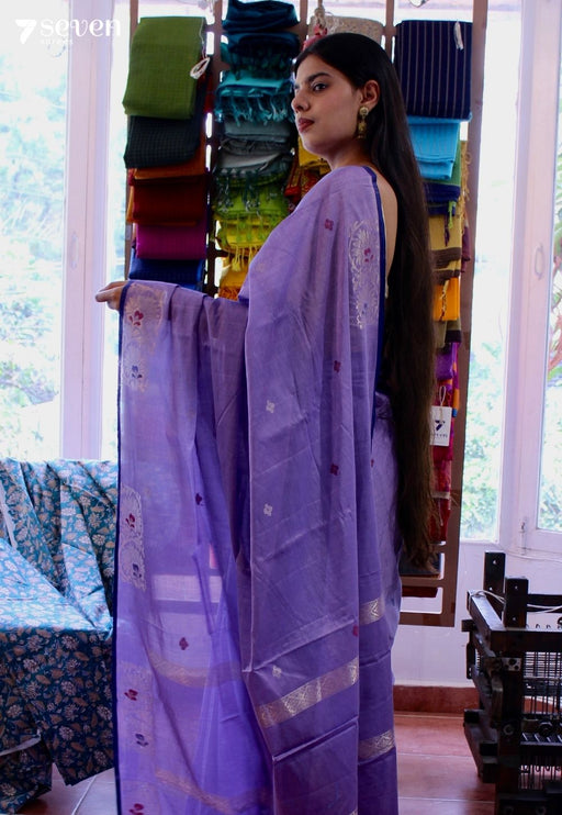 Crisp Peony Signature Seven Handloom Lavender Bangalore Vegan Silk Saree - Seven Sarees - Saree - Seven Sarees