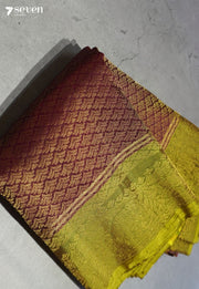 Crushed Fig Flower Signature Seven Handloom Brown Bangalore Pure Silk Saree|Silk Mark Certified - Seven Sarees - Saree - Seven Sarees