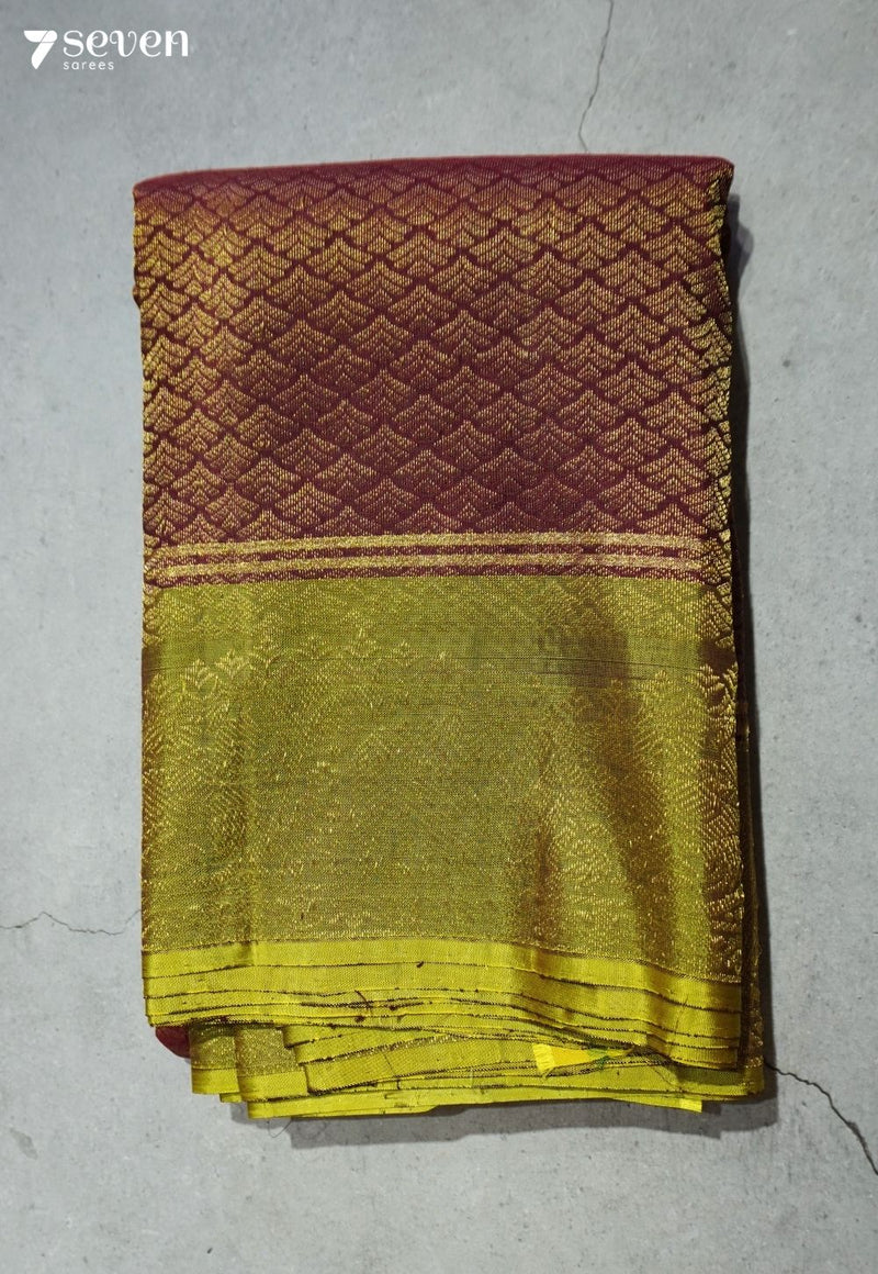 Crushed Fig Flower Signature Seven Handloom Brown Bangalore Pure Silk Saree|Silk Mark Certified - Seven Sarees - Saree - Seven Sarees