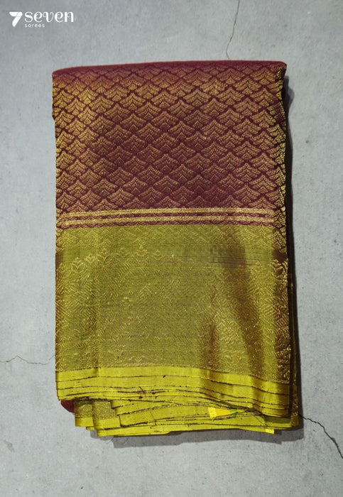 Crushed Fig Flower Signature Seven Handloom Brown Bangalore Pure Silk Saree|Silk Mark Certified - Seven Sarees - Saree - Seven Sarees