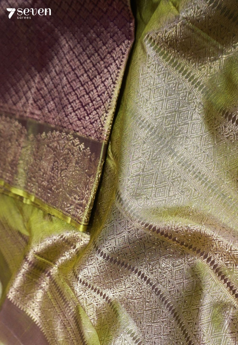 Crushed Fig Flower Signature Seven Handloom Brown Bangalore Pure Silk Saree|Silk Mark Certified - Seven Sarees - Saree - Seven Sarees