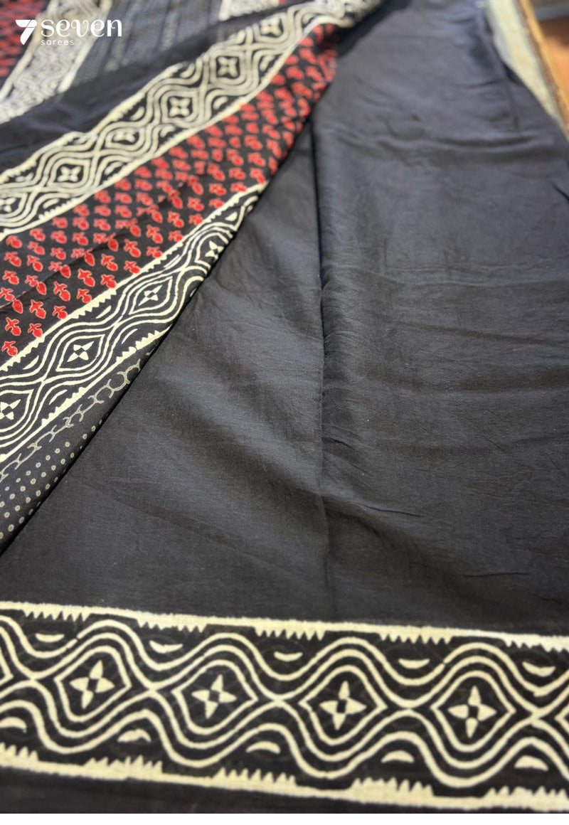 Daisy & Dusk Jaipur Black Handblock 100% Cotton Saree - Seven Sarees - Saree - Seven Sarees