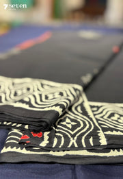 Daisy & Dusk Jaipur Black Handblock 100% Cotton Saree - Seven Sarees - Saree - Seven Sarees