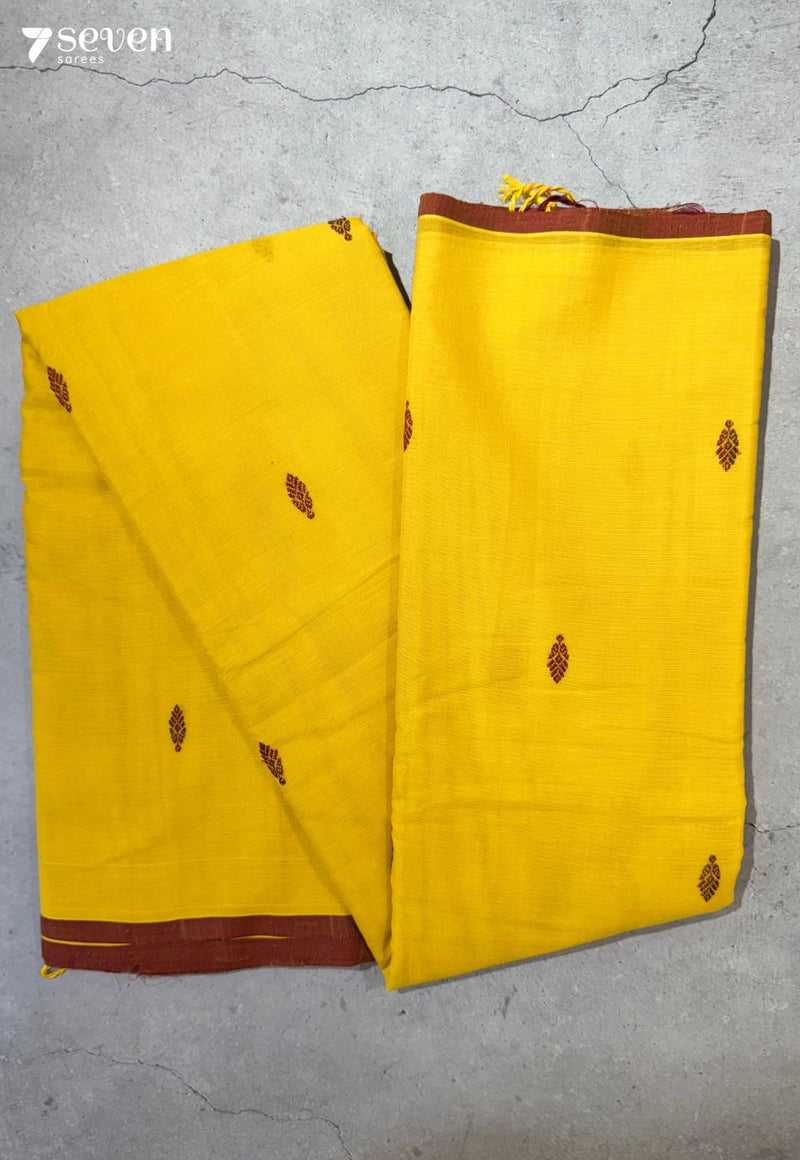 Deccan Meadow Signature Seven Handloom Yellow Bangalore Pure Cotton Saree - Seven Sarees - Saree - Seven Sarees
