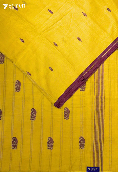 Deccan Meadow Signature Seven Handloom Yellow Bangalore Pure Cotton Saree - Seven Sarees - Saree - Seven Sarees