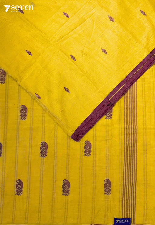 Deccan Meadow Signature Seven Handloom Yellow Bangalore Pure Cotton Saree - Seven Sarees - Saree - Seven Sarees
