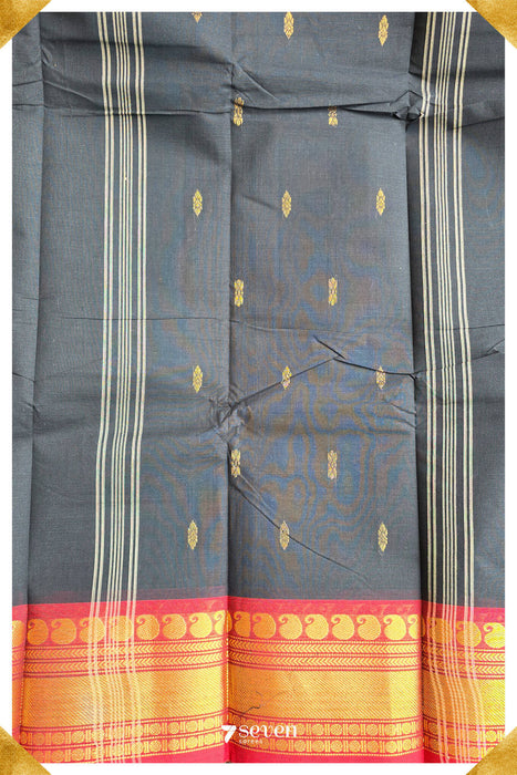 Deenu Madurai Black/Red Pure Cotton Saree - Seven Sarees - Saree - Seven Sarees