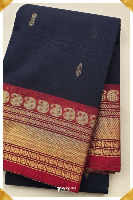 Deenu Madurai Black/Red Pure Cotton Saree - Seven Sarees - Saree - Seven Sarees