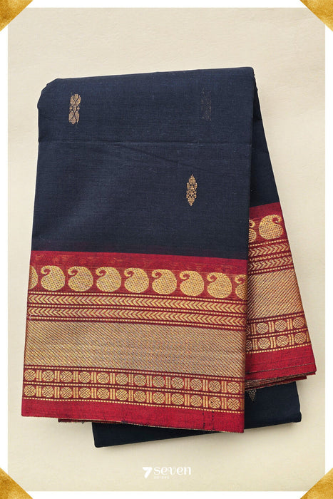 Deenu Madurai Black/Red Pure Cotton Saree - Seven Sarees - Saree - Seven Sarees