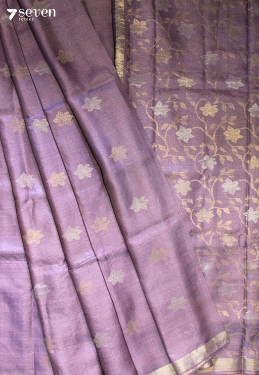 Deep Rooted Handloom Lavendar Pure Tussar Silk(Kosa) Saree| Silk Mark Certified - Seven Sarees - Saree - Seven Sarees