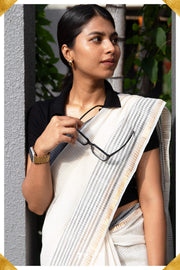 Deepthi Mangalagiri Handloom White/Black Pure Cotton Saree - Seven Sarees - Saree - Seven Sarees