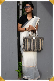Deepthi Mangalagiri Handloom White/Black Pure Cotton Saree - Seven Sarees - Saree - Seven Sarees