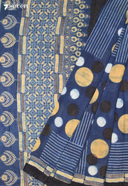 Denalu Kutch Blue Pure Handmade Ajrakh 100% Cotton Saree - Seven Sarees - Saree - Seven Sarees